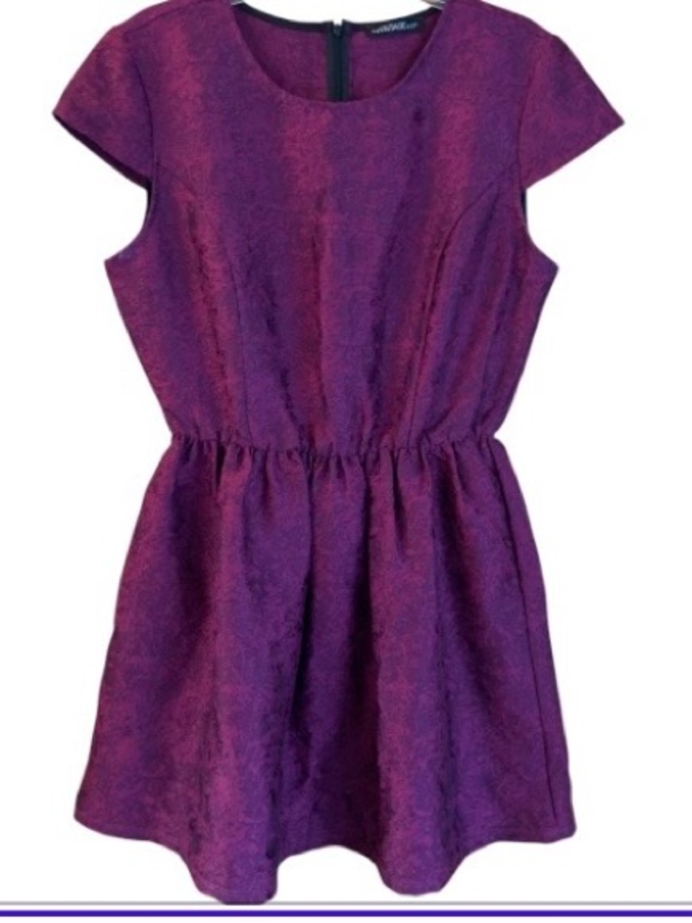 The Vintage Shop Plum Jacquard Cap-Sleeve Party Dress Size L